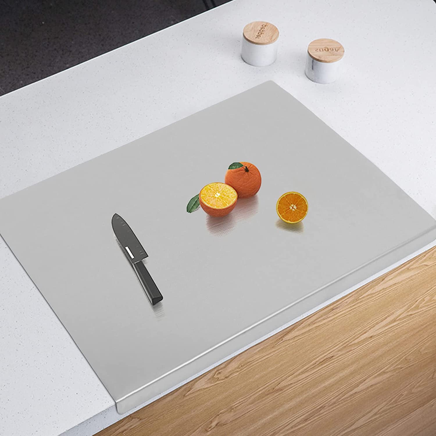 Miumaeov Cutting Boards Chopping Board Large Stainless Steel Kitchen Cutting Board with L-Shaped Folded Edge for Cutting Vegetables Kneading Dough 23.6 * 19.6 * 0.5"