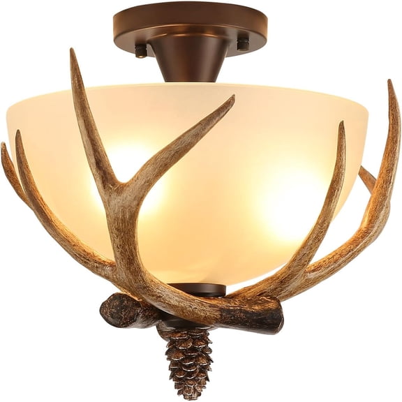 Miumaeov Deer Ceiling Lights, Antler Vintage Farmhouse Rustic Ceiling Light Fixture, 3 Lamp Holders Pine Cones Elk Xmas Decor Dining Room Foyer Ceiling Light Lamp