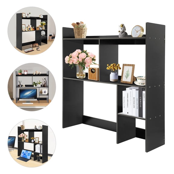 Miumaeov Desktop Shelf Bookshelf 3-Tier Display Rack Storage Stand Organizer Shelf with with 5 Compartments