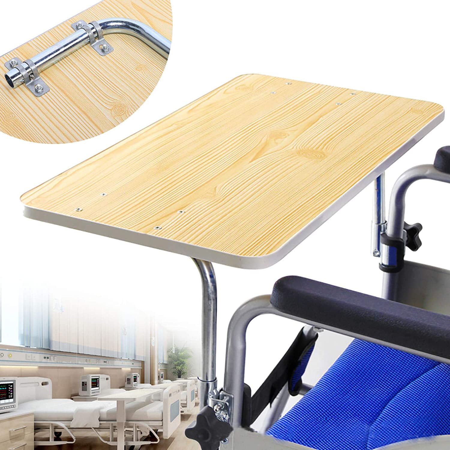 Miumaeov Detachable Wooden Wheelchair Lap Tray Table for Eating Reading 
