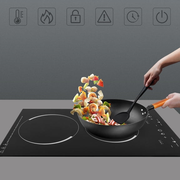 Miumaeov Double Induction Cooktop Cooker with 2 Burner Independent Control Ultrathin Body 9 Temperature 1200W+1100W Black Crystal Panel Induction Cooker with Timer Safety Lock