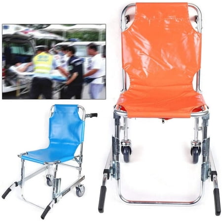 Miumaeov EMS Medical Stair Stretcher Chair - Ambulance Firefighter Evacuation Medical Foldable Aluminum Lift Stair Chair 2 Wheel + 3 Adjustable Straps with Quick Release Buckles (Orange)