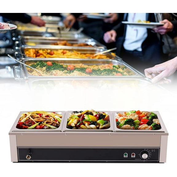 Miumaeov Electric Buffet Server Food Warmer Stainless Steel 3-Pan Table Countertop Warmer