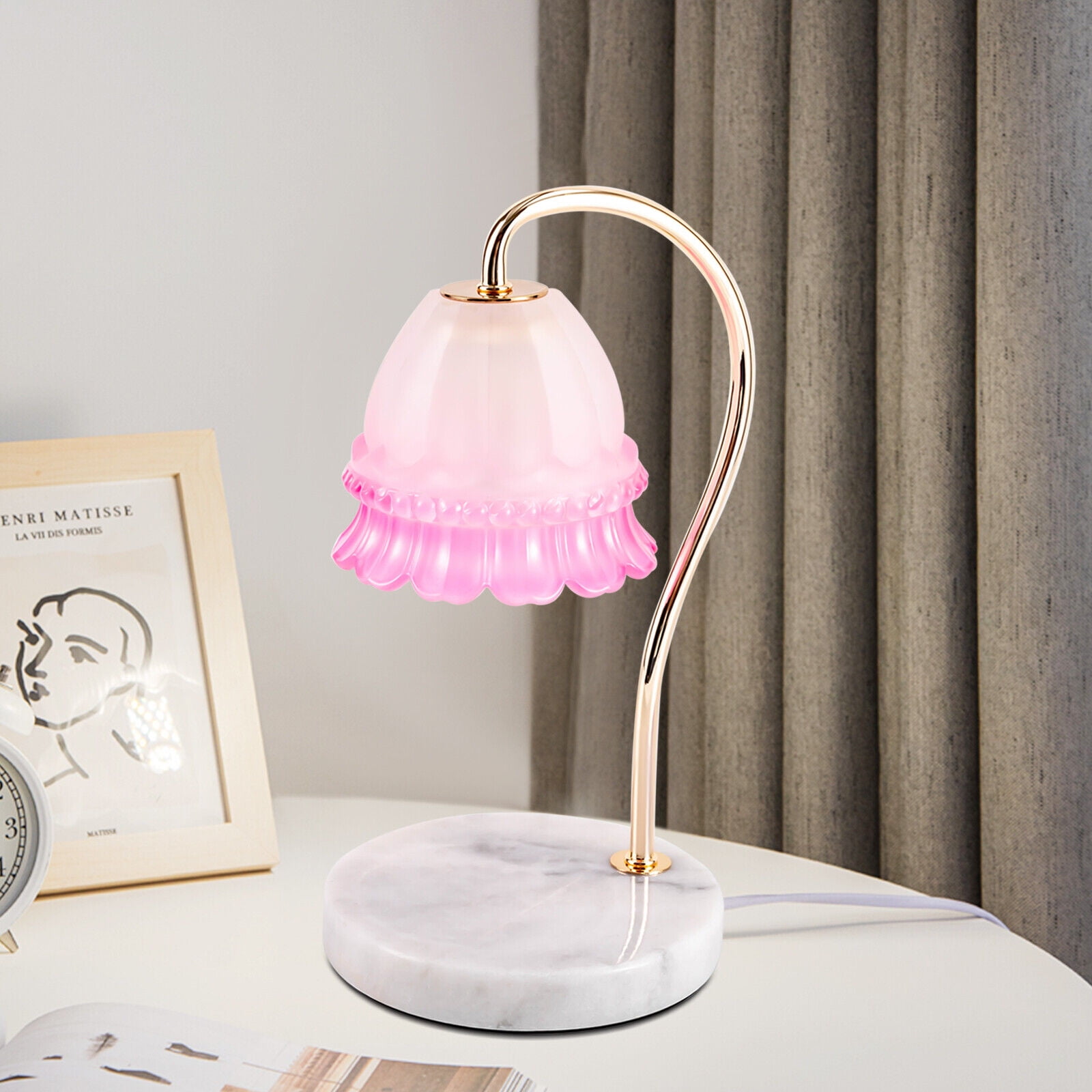 Miumaeov Electric Candle Warmer Lamp with Marble Base Candle Melting Light Electric Aromatherapy Lamp Pink, Size: 15*15*34cm/ 5.90*5.90*13.38in, White