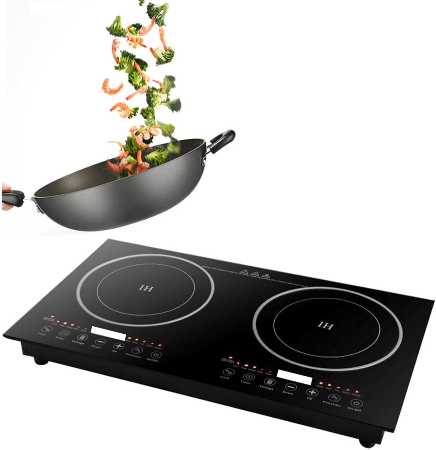 Miumaeov Electric Digital Display Dual Induction Cooktop Countertop 2 Burners 110V 2400W Electric Cooktop Stove 8 Power Levels w/Timer Double Burner Stove Hot Plate Cooker