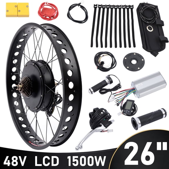 Miumaeov Electric Snow Bike Conversion Kits Low Noise Bike Motor Kit with LCD Pedal Assistant Sensor Suitable for 26-inch Snow Bikes with 26 * 4" Tires 48V 1500W