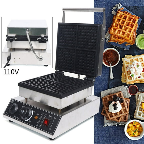 Miumaeov Electric Square Waffle Machine Commercial Waffle Maker 2000W 110V Stainless Steel Non-Stick Waffle Maker for Homes Cafes Food Stores Restaurants