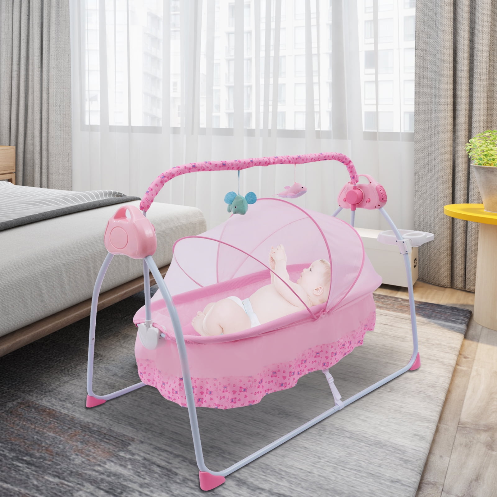 Electric Baby Crib Cradle Bluetooth Music Infant Auto-Swing Bed Rocker
