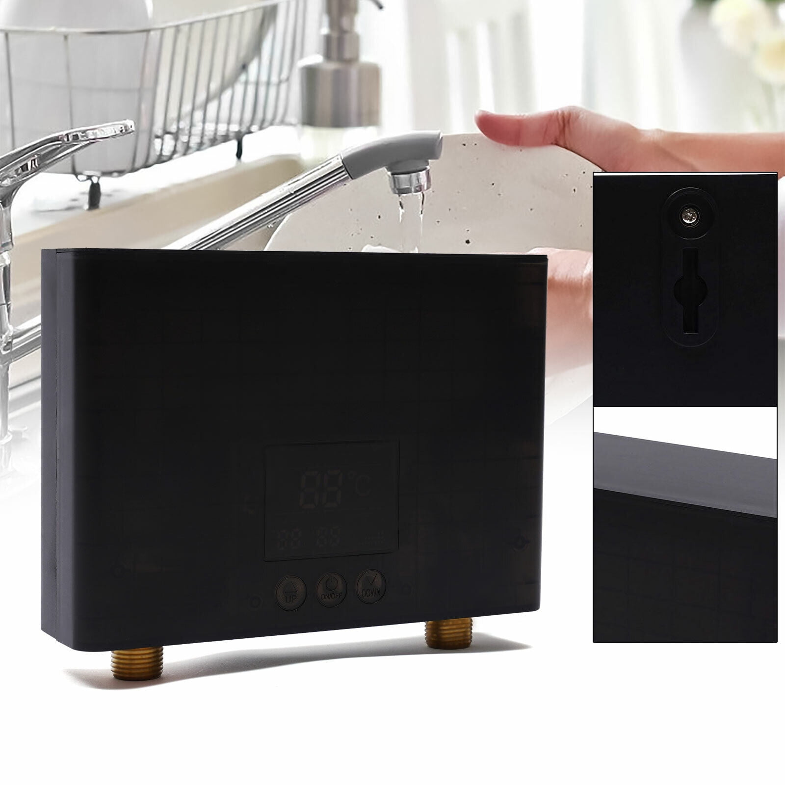 Miumaeov Electric Tankless Hot Water Heater Kitchen Bathroom Shower Instant Boiler Whole House Black 110V 3000W