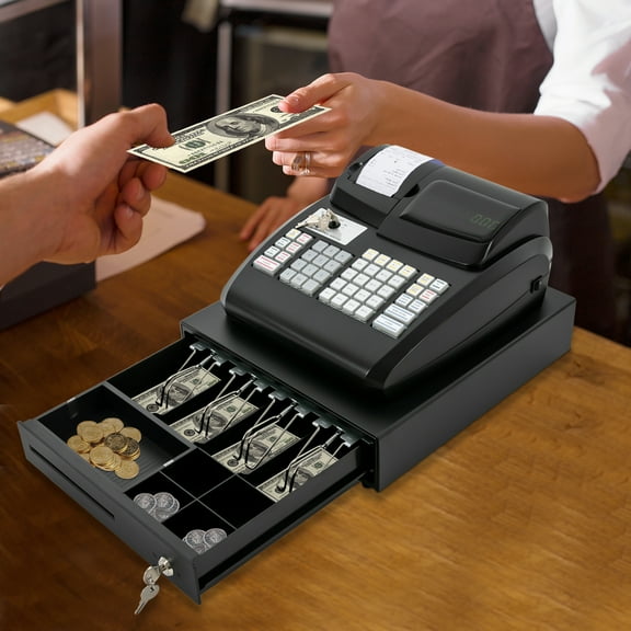 Miumaeov Electronic Cash Register 47 Key POS System Cash Register with LED Display and Thermal Printer Commercial Restaurant Cash Register for Businesses Retailer Supermarket Grocery