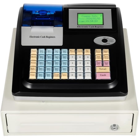 Miumaeov Electronic Cash Register for Small Businesses, POS System 48 Keys LED Display 4 Bill/4 Coin Integrated Cash Drawer Retail Store Supermarket