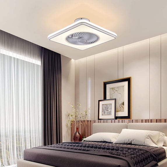 Miumaeov Enclosed Ceiling Fan with LED Lights 20" Square Modern Ceiling Fan Light with Remote Control 3 Color Flush Mount Fan Chandelier with Invisible Blades for Bedroom Living Room White