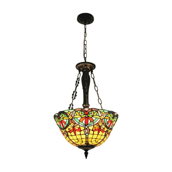 Miumaeov European Retro Style Pendant Lamp Stained Glass Reverse Chandelier Multicolorfull Handcraft House Decor 15.7"