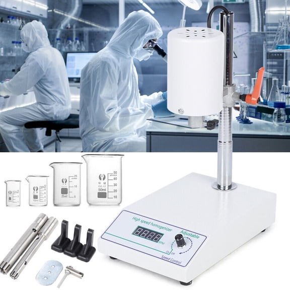 Miumaeov FSH-2A High Speed Homogenizer Lab Disperser Emulsifier 5~1000ml Speed Adjustable 8000~22000rpm with 2 Working Heads
