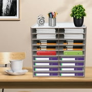 Miumaeov File Organizer for Desk 9-Tier 18 Grids Wood Desktop Organizer Paper Storage Letter Tray File Sorter for Home Office School for Home and Office White 20 x 13 x 20in