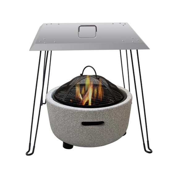 Miumaeov Fire Pit Heat Deflector 24 Inch, Stainless Steel Square Fire Pit Lid with Foldable Legs & Handle, Camping Heat Deflector