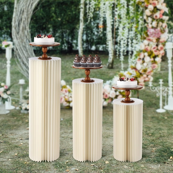 Miumaeov Foldable Cardboard Centerpiece Display, 3PCs 60cm+80cm+100cm Tall Cylinder Flowers Stand, Dessert Table, Columns Display with Acrylic Lid for Wedding Party Garden Decoration