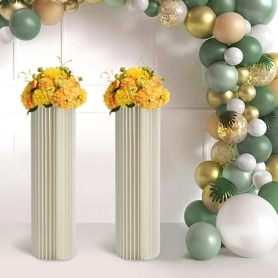 Miumaeov Foldable Cardboard Centerpiece Display, Cylinder Flowers Stand, Columns Display with Acrylic Lid for Wedding Party Garden Decoration, 50kgs Load Capacity (2Pcs 100cm/39.3in)
