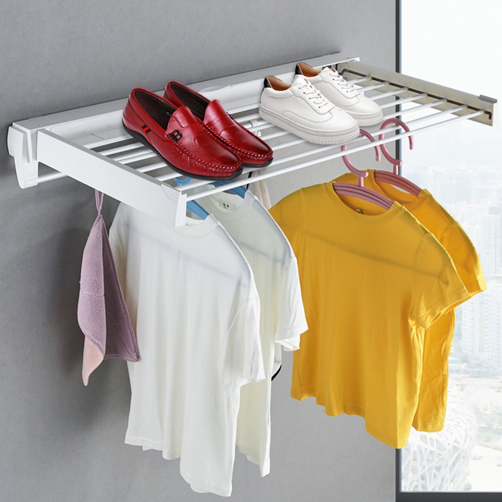 Ubuy Wall Hanging Laundry Rack Tier Fold Down Wall Drying Rack