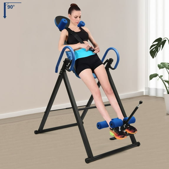 Miumaeov Foldable Inversion Table Extended Ankle Lock Handle Back Pain Relief Kit Heavy Duty Back Inversion Table up to 330 lbs Automatic Presser Bar + Safety Belt