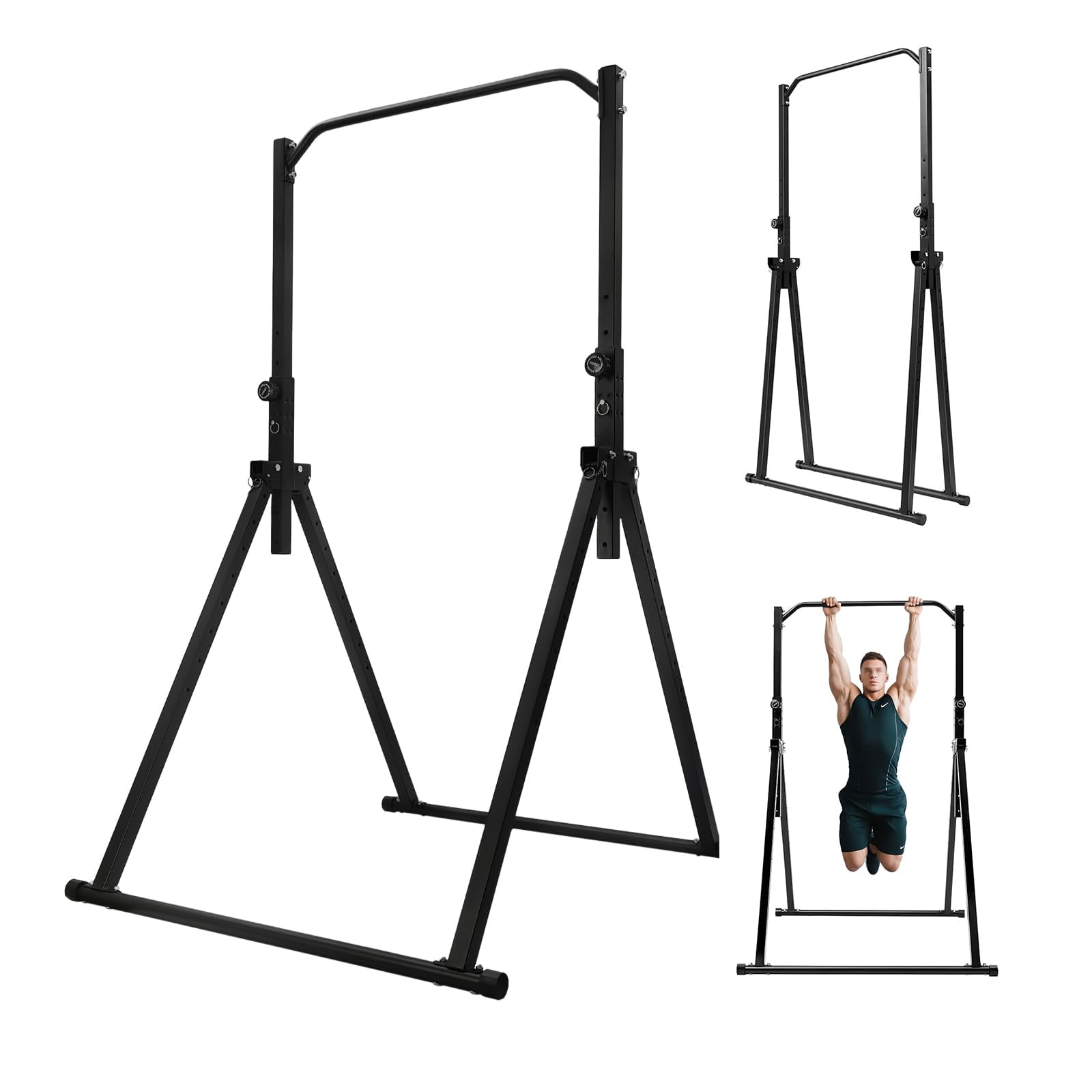 Miumaeov Foldable Pull Up Bar Free Standing, Height Adjustable Pull Up Station 440LBS, Outdoor Pullup Bar for Home Gym, Freestanding Pull Up Bar Power Tower, Foldable Pull Up Bar Dip Station