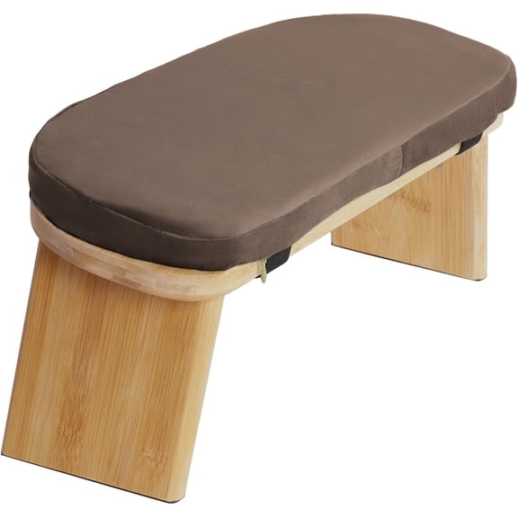 Miumaeov Folding Bamboo Meditation Stool, Meditation Bench with Velvet Cushion & Carry Bag, Travel Meditations Seat, Comfortable Folding Kneeling Stool Chair
