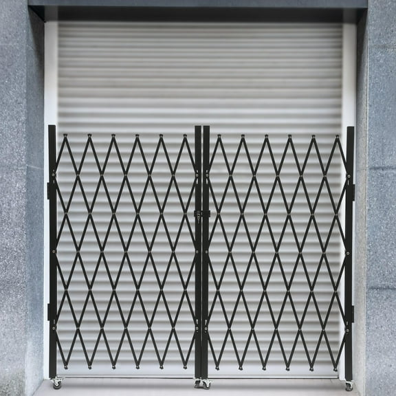 Miumaeov Folding Security Gate Metal Expandable Barricade Gate with Casters and Padlock Flexible Garden Fence for Garage Storefronts Parking Lots