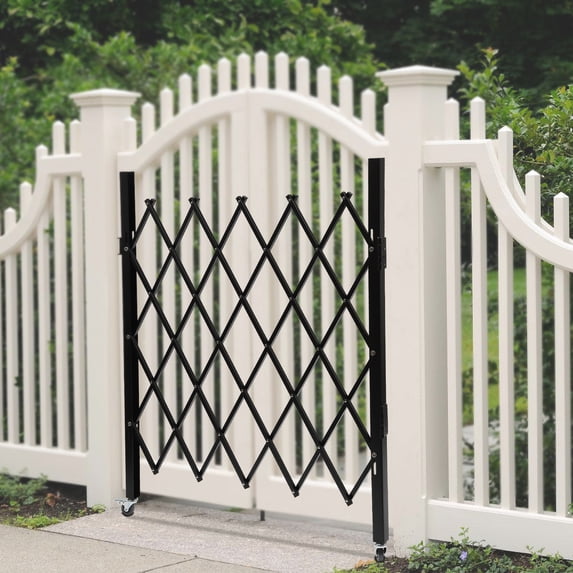 Miumaeov Folding Security Gate Metal Expandable Barricade Gate with Casters and Padlock Flexible Garden Fence for Garage Storefronts Parking Lots