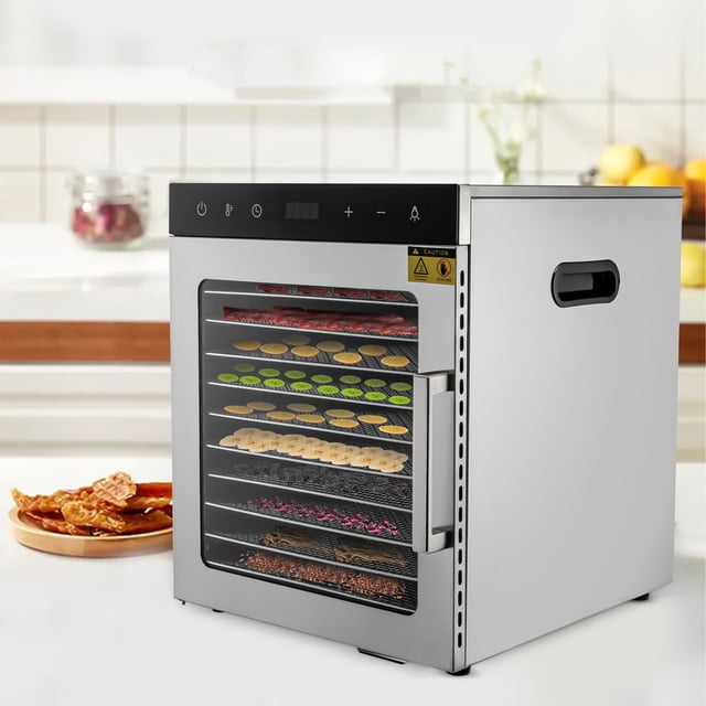400W Electric Food Dehydrator Machine - 8 Trays, Stainless Steel, Adjustable Timer & Temp For Jerky, Fruit