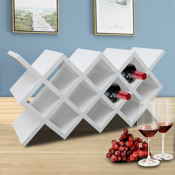 Miumaeov Free-Standing 10 Grids Lattice Wine Rack White Storage Shelf Glass Bottle Holder