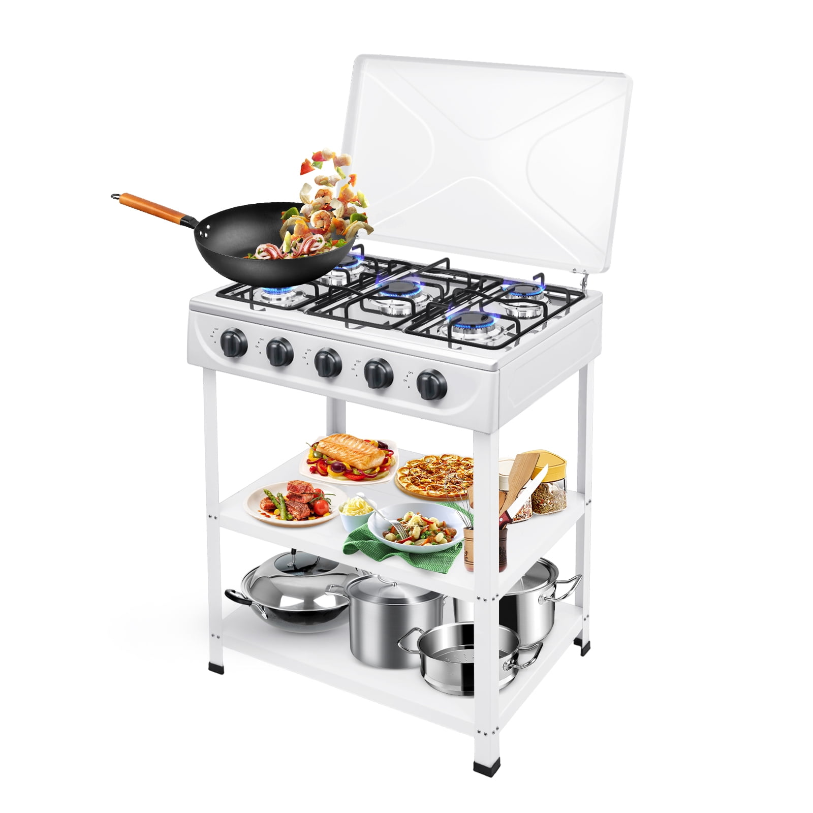 Miumaeov Gas Cooktop, 5 High Efficiency Burners Gas Stovetop Stainless Steel Built-In Gas Stove Top Propane,With Bracket And Placing Plate,For Camping, Rv