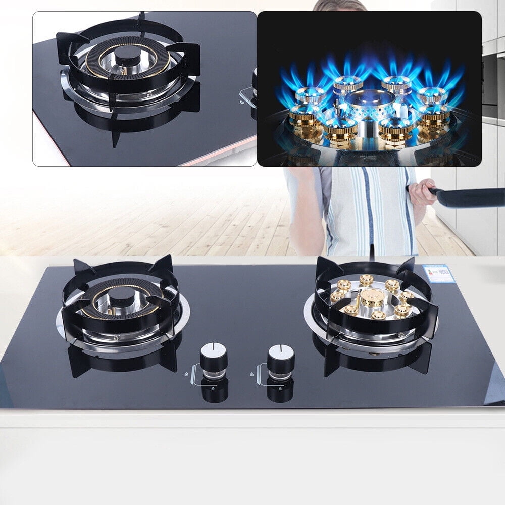 Miumaeov Gas Cooktop Cooking Stove 2 Burners Built-in Natural Gas Kitchen Cooker 730*410mm Black