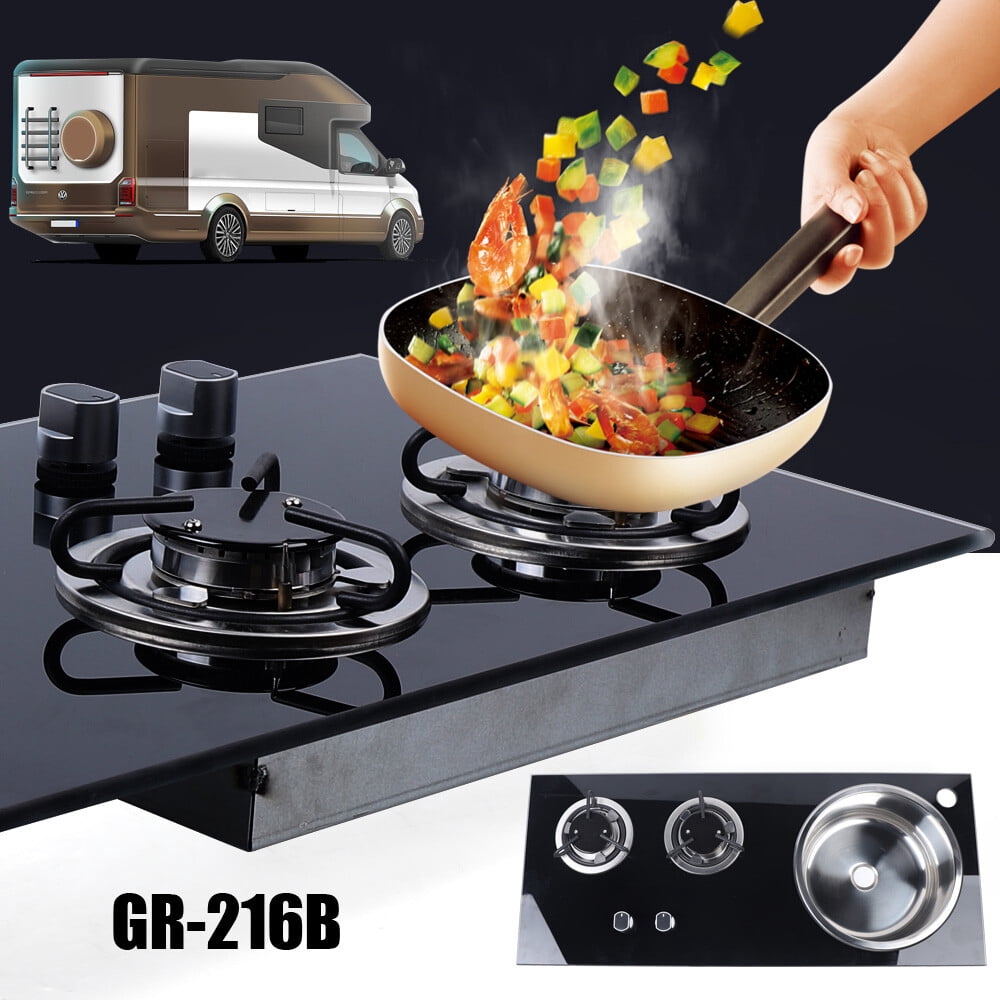 Miumaeov Gas Cooktop with 2 Burners and Sink Tempered Glass Cooktop ...
