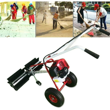 Miumaeov Gas Power Sweeper 43CC Gas Power Hand Held Walk Behind Sweeper Broom Driveway Walkway Cleaning