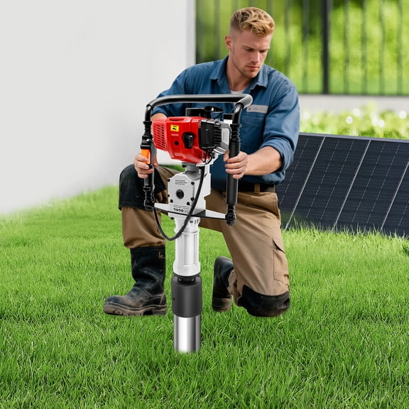 Miumaeov Gas Powered Post Driver, 52cc Portable T-Post Pile Driver, 55mm-100mm with 3 Hammer Heads & Air Cooling, 6500r/Min Fence Driver