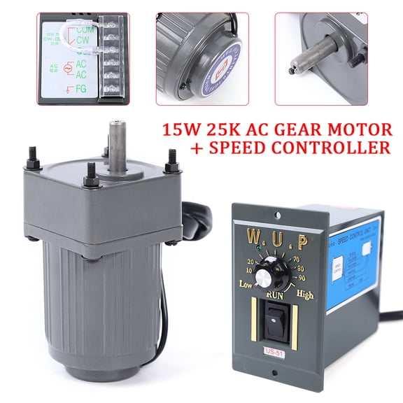 Miumaeov Gear Reducer Motor with Speed Controller, AAdjustable Variable Speed Gear Reduction Electric Motor High Torque Single-Phase Electric Gear Motor (15W 25K)