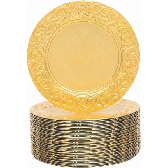 Miumaeov Gold Charger Plates Bulk 100Pcs Elegant Gold Chargers for Dinner Plates Wedding & Event Decorative Charger Plates Set