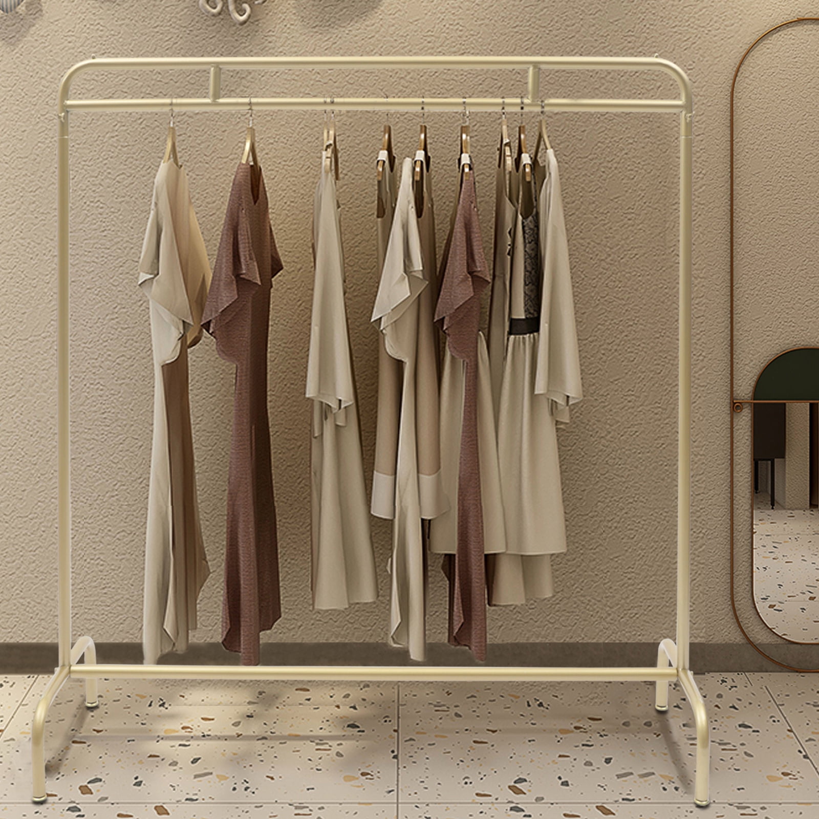 gold dress rack Miumaeov Clothes Freestanding Metal Heavy Duty Clothes Display Stand Hanging Rack for Living Room Clothing Store-H 53in style: IFW8012