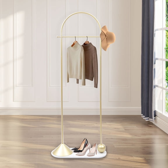 Miumaeov Gold Clothing Rack with Marble Base, Portable Steel Pipe Coat Rack for Hallway, Bedroom, Living Room, Office