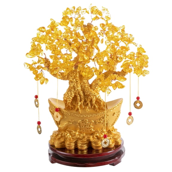 Miumaeov Gold Crystal Money Tree Decoration Wealth Fortune Luck Tabletop Ornament For Home Office