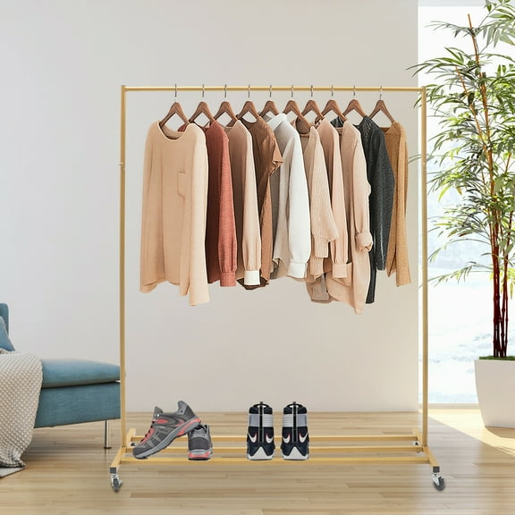 Miumaeov Gold Garment Rack Clothes Hanger Adjustable Stand with Wheels and Storage Shelf