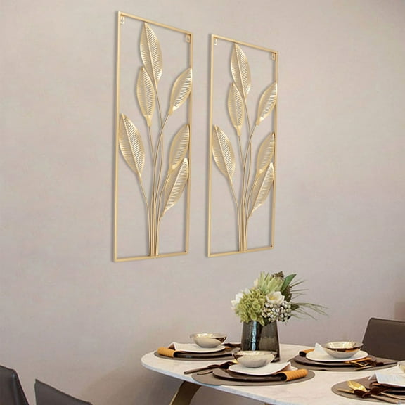Miumaeov Gold Metal Wall Decor Leaf Wall Sculptures with Frame Wall Ornaments Hanging Art Wall Decor for Living Room Office Home Hotel 11.8" x 0.8" x 33.5"