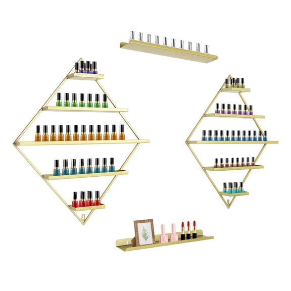 Miumaeov Gold Rhombus Racks Wall-mounted Nail Polish Racks Display Shelf with Horizontal Bars
