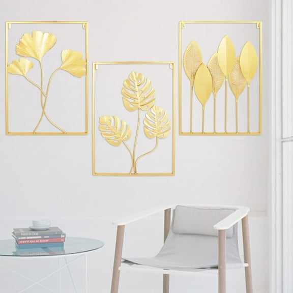 Miumaeov Gold Wall Decor 3 Pack Gold Metal Wall Art Large Leaf Frame Accent Leaves for Living Room Bedroom Office Study Wall Decor Home