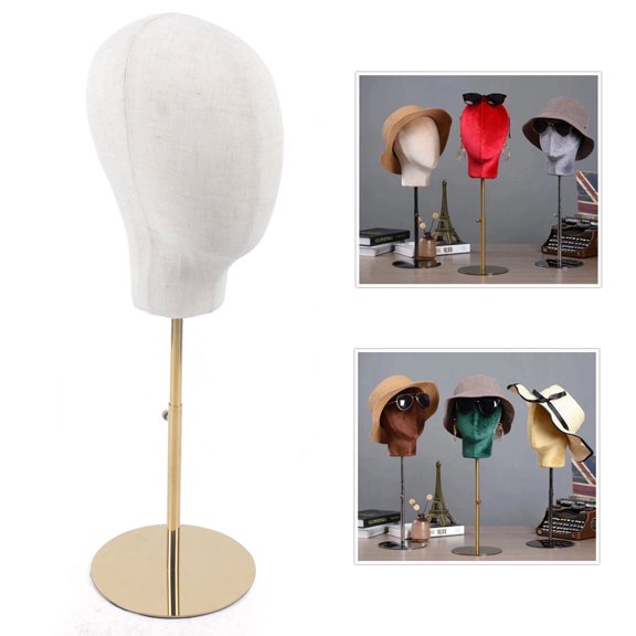 Miumaeov Golden Adjustable Hat Display Stand Mannequin Head Cap Toupee Wig Rack Holder 45-65cm