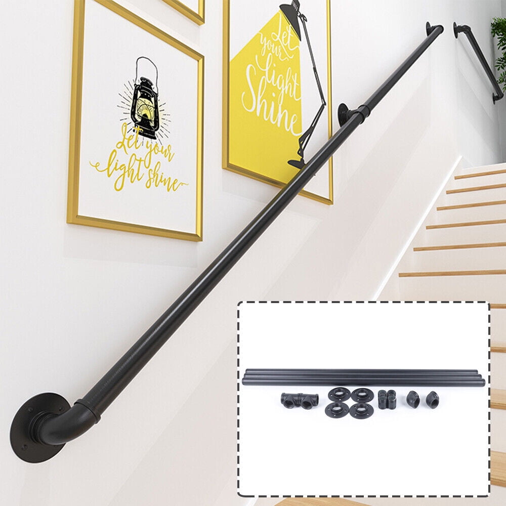 Miumaeov Hand Railings for Stairs Black Loft Pipe Handrail 10 Feet Industrial Pipe Staircase Hand Railing for Stairs Indoor/Outdoor No-Slip Staircase Hand Railing Iron Banister Rail