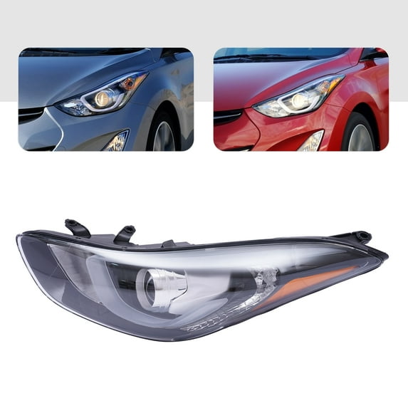 Miumaeov Headlight for 2014 2015 2016Hyundai Elantra Halogen with LED Projector Headlight Headlamp Replacement Left Driver Side Black & Chrome Housing