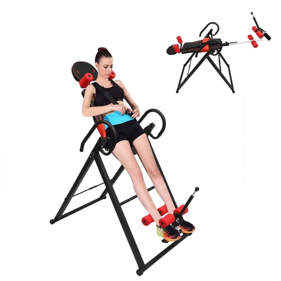 Miumaeov Heavy Duty Foldable Inversion Table, 330LBS Back Pain Relief Stretcher Machine with Extended Ankle Lock Handle & Adjustable Height