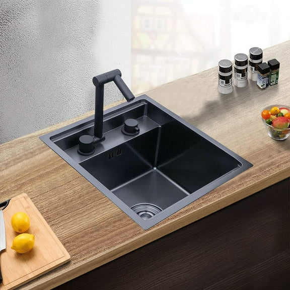Miumaeov Hidden Kitchen Sink, Black Small Size Sunken Kitchen Sink Modern Balcony Sink Concealed Bar Sink Wear-Resistant Scratch-Resistant Stainless Steel Multifunctional Drain Basket