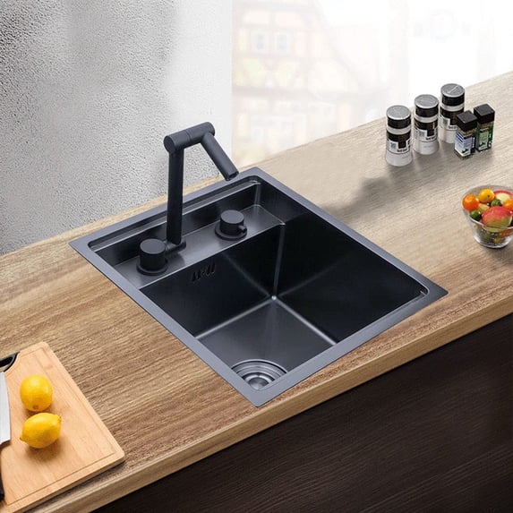 Miumaeov Hidden Kitchen Sink, Black Small Size Sunken Kitchen Sink Modern Balcony Sink Concealed Bar Sink Wear-Resistant Scratch-Resistant Stainless Steel Multifunctional Drain Basket
